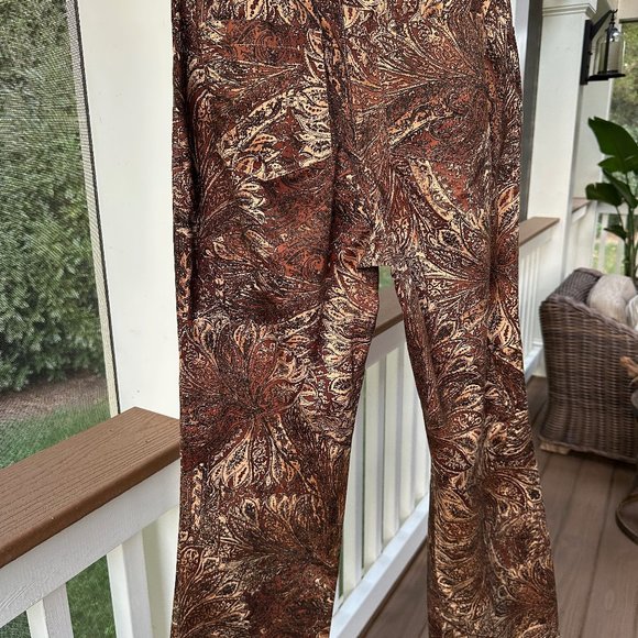 Dana Buchman vintage paisley leaf cotton twill 5 pocket pants brown Size 6P - Picture 2 of 8